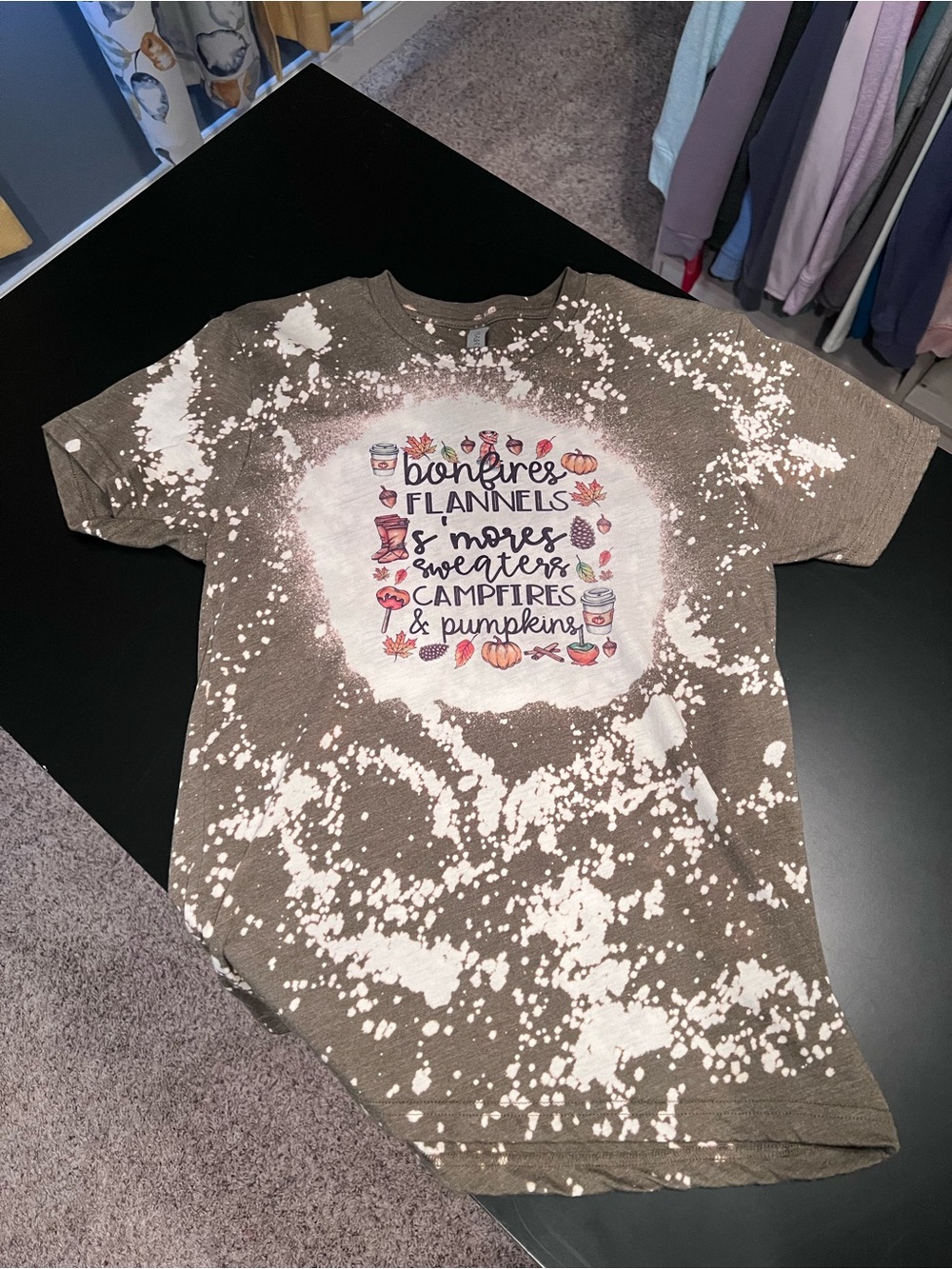 Kids Brown Bleached Graphic Tee - Fall Campfire Design